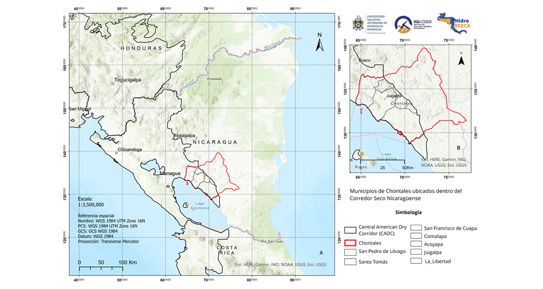 Mapa de los municipios chontaleños que se encuentran dentro del Corredor Seco