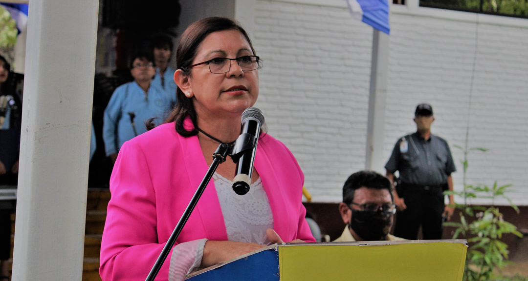 MSc. Ramona Rodríguez, Rectora de la UNAN-Managua, durante su discurso