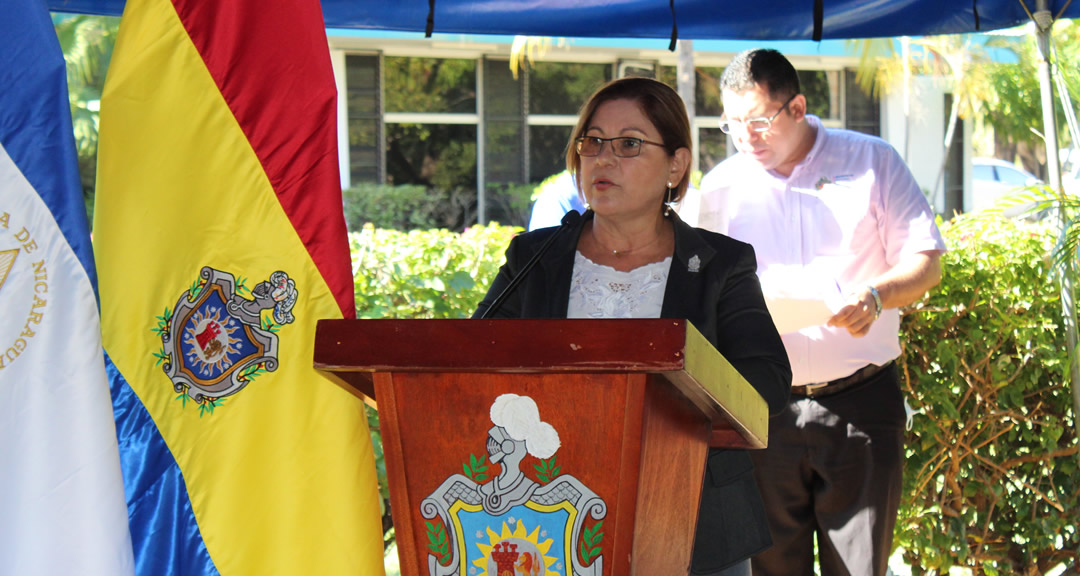 Maestra Ramona Rodríguez Pérez, rectora de la UNAN-Managua, brinda discurso inaugural en la XLI Jornada Dariana Universitaria 2022 