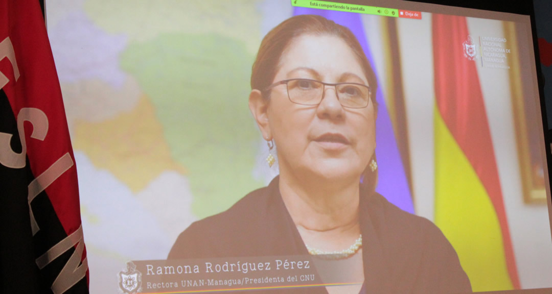 Maestra Ramona Rodríguez Pérez, rectora de la UNAN-Managua y presidenta del CNU, comparte mensaje a la comunidad universitaria