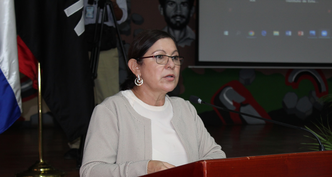La MSc. Ramona Rodríguez, Rectora de la UNAN-Managua y Presidenta del Consejo Nacional de Universidades (CNU) durante su intervención.