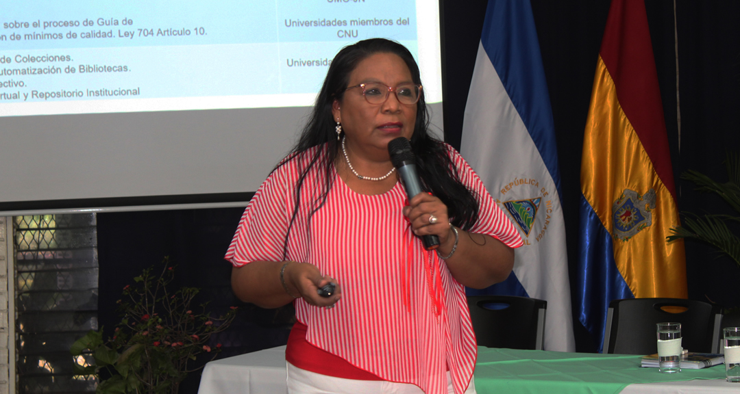 Maestra Maritza Vallecillo Flores, Directora del Sistema Bibliotecario de la UNAN-Managua y Coordinadora del SIBIUN