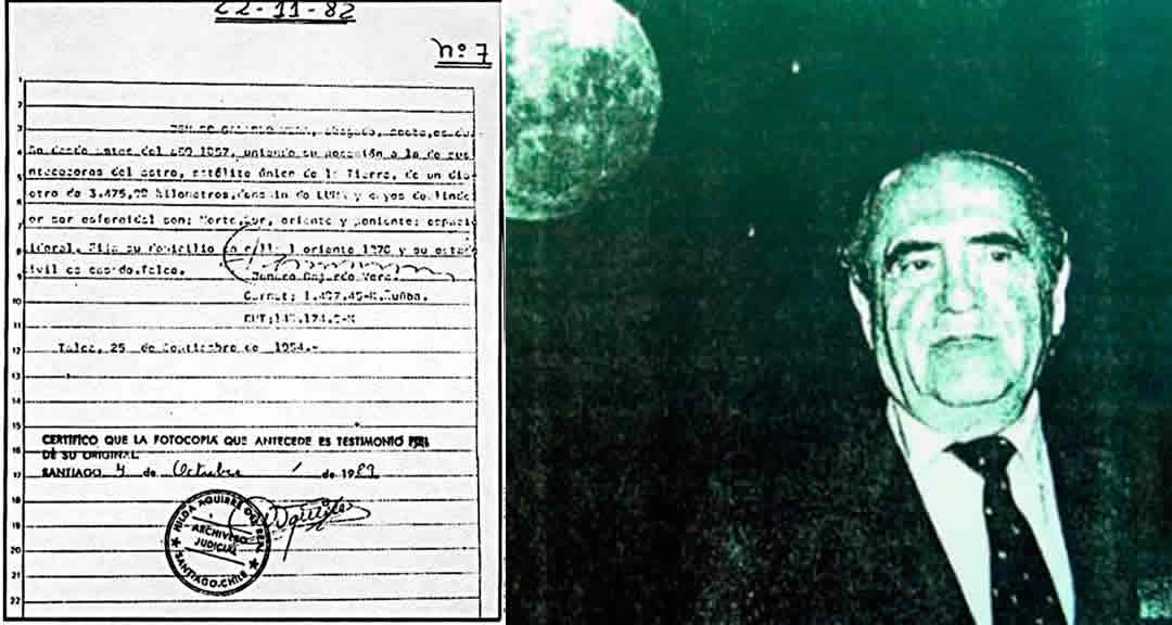 Figura1.  a) Copia del acta de escritura del registro de la Luna.  b) Fotografía de Jenaro Gajardo Vera. Tomados de (El Mundo - Huawei, n.d.).